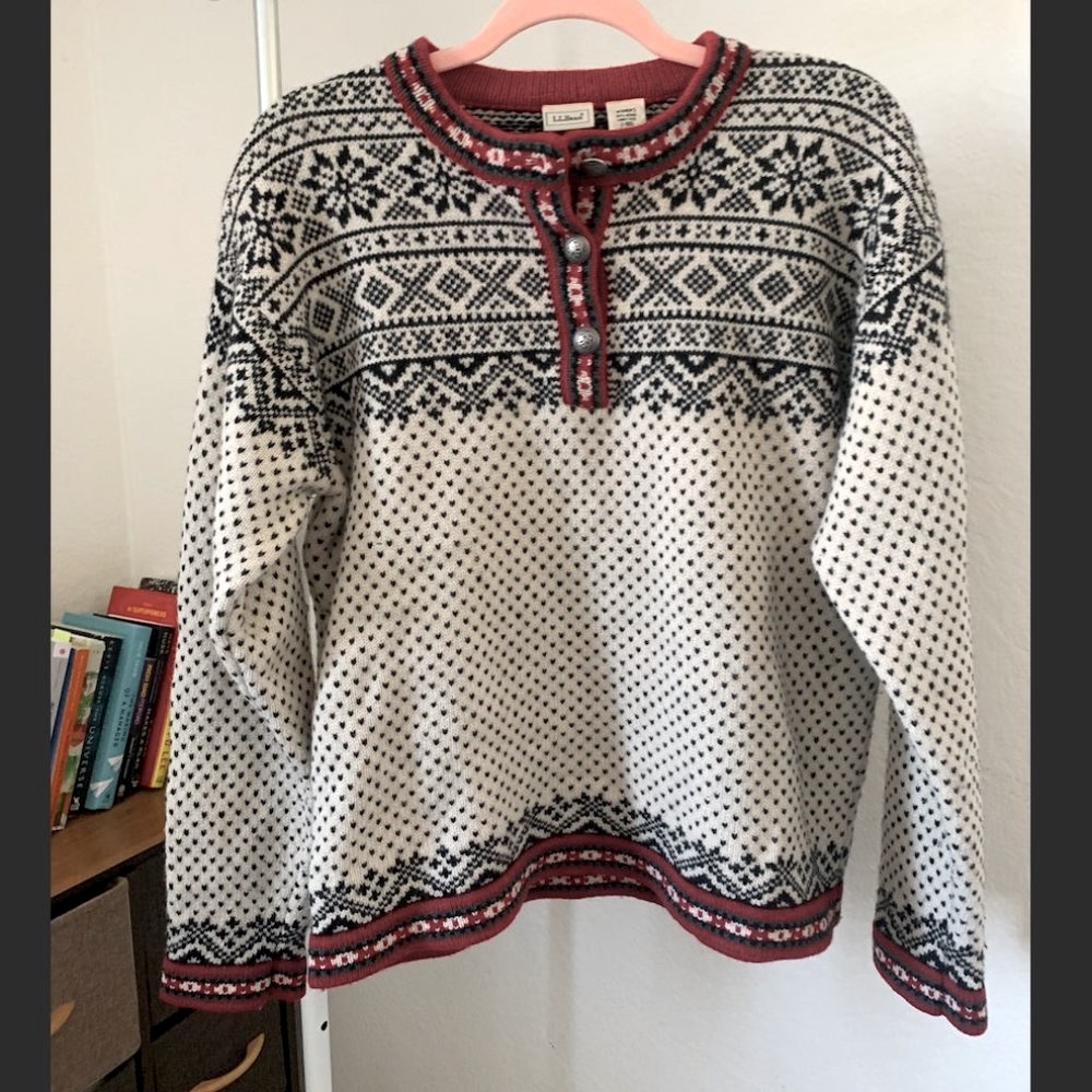 LL. Bean Patterned 100% Merino Lamb's Wool Sweater US Size L